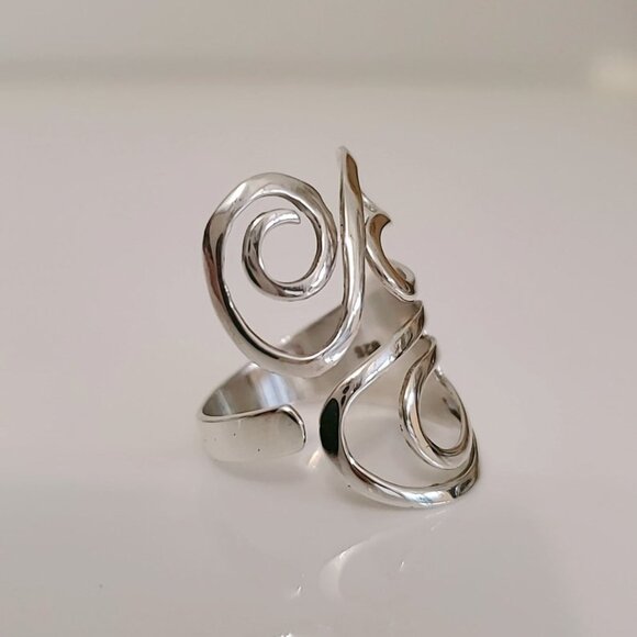 Women's 925 Sterling Silver Wrap Statement Swirl Boho Bohemian Ring - Picture 4 of 9